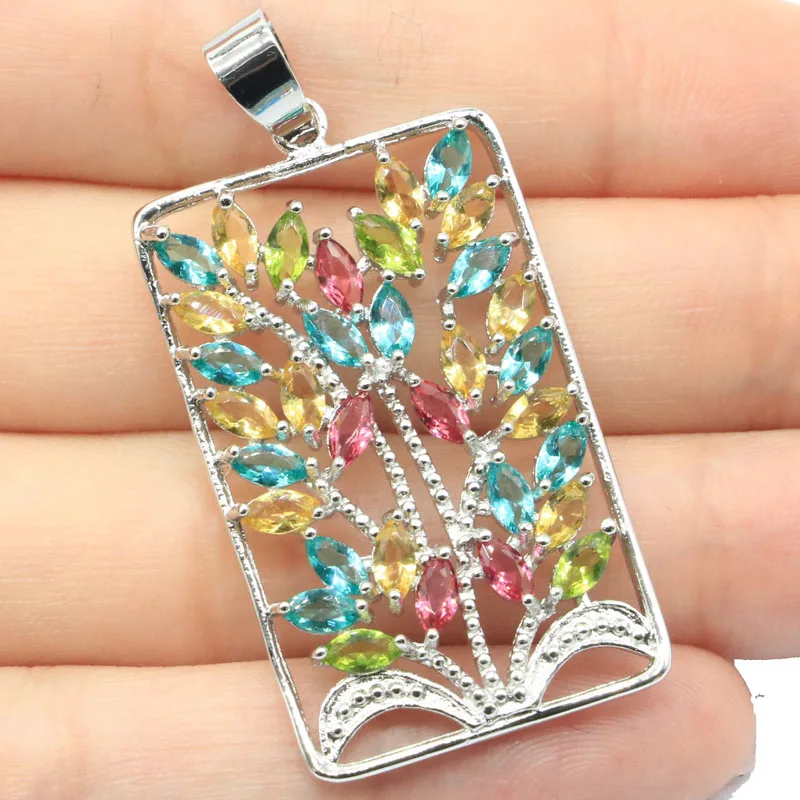 47x23mm Peridoto multicolor sangre roja rubí azul aguamarina rosa frambuesa Rodolita granate señoras boda colgante de plata