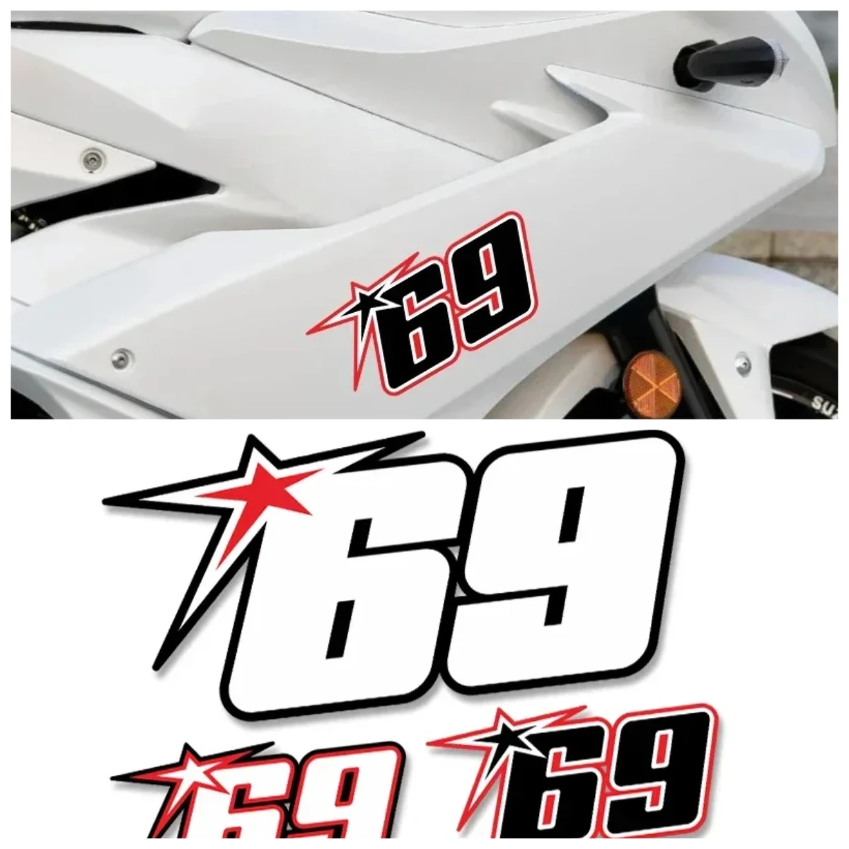 

Racing Number 69 Motorcycle Helmet Stickers Motorbike Fuel Tank Side Body Motorsport Waterproof Decals Motocross Decoration