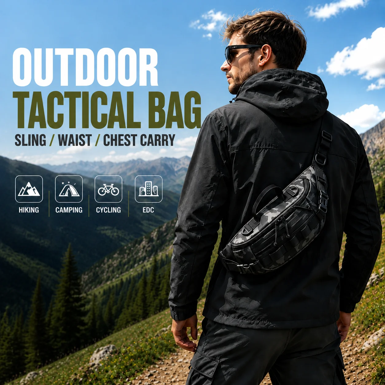 Taktische Hüfttasche, Sling Bag für Herren, Moto MTB Fahrrad-Hüfttasche, Outdoor Wandern, Camping, Angeln, EDC Handy Reise Gürteltasche – Detail 2