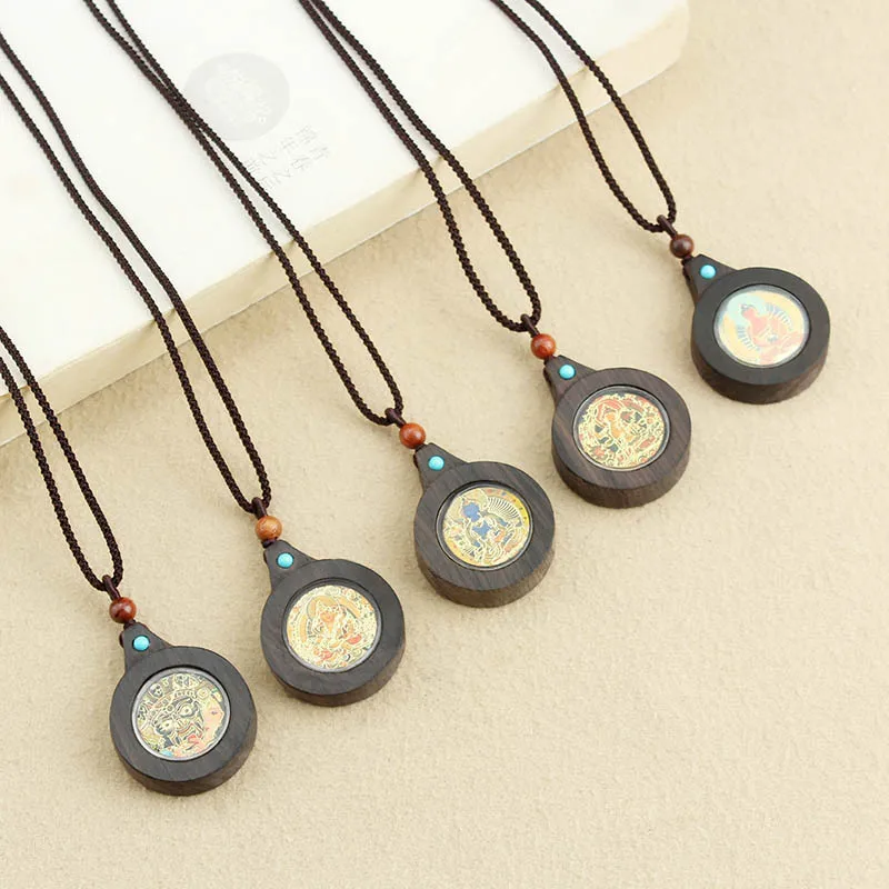 

DIY accessories Ethnic Style Round Small Thangka Pendant Necklace Zakiram Goddess of Wealth Eight Guardian Series Tibetan Access