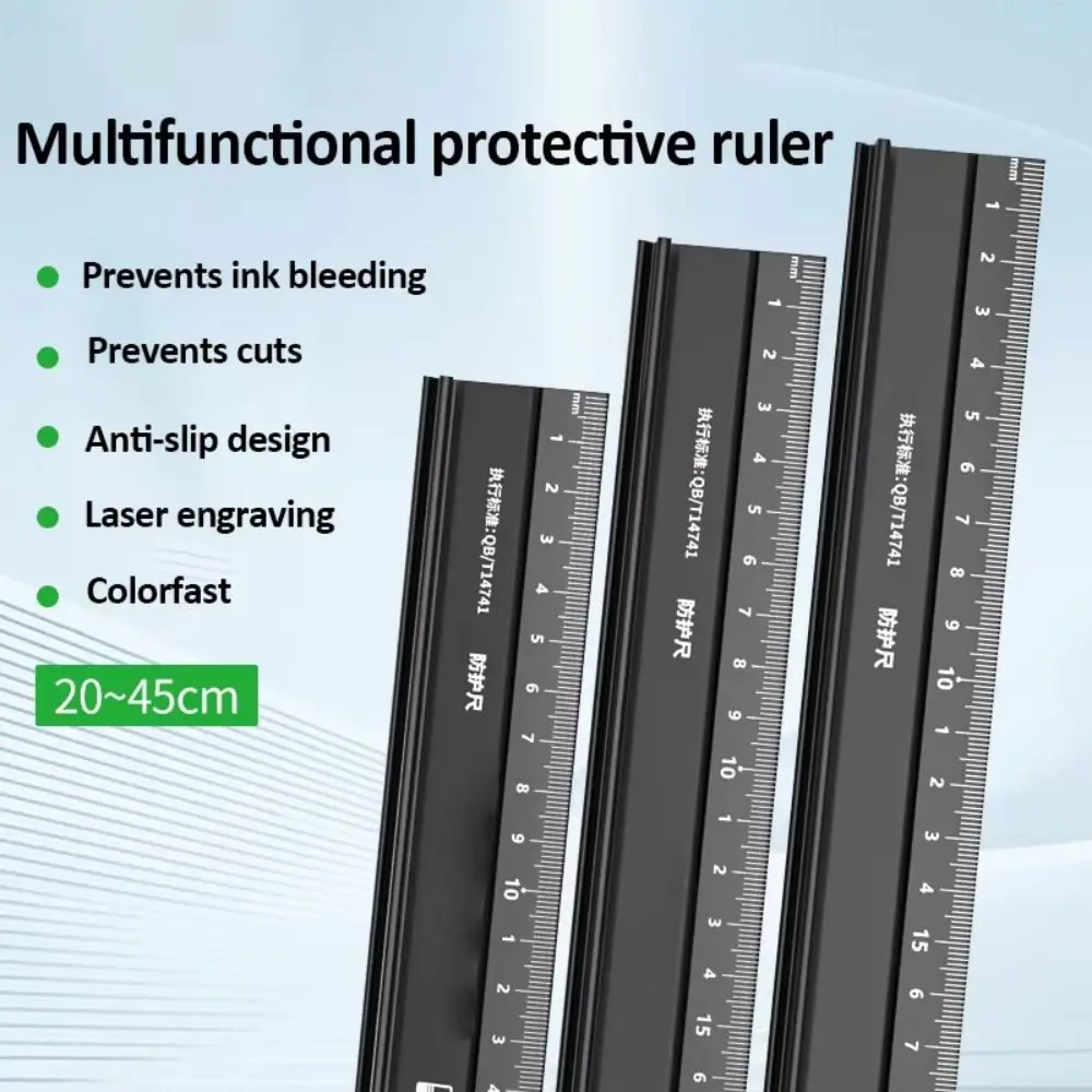 20/30/45cm Durable Aluminum Alloy Straight Ruler Anti-cut Hand Precise Measuring Protective Ruler Non-slip Rulers