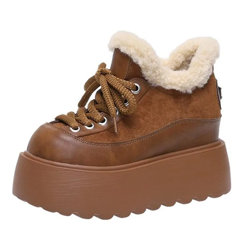 

Designer Winter Lace-Up Chunky Platform Women Fur Snow Boots Keep Warm Thick Sole Warm Cotton Short Booties Shoes Zapatos Mujer