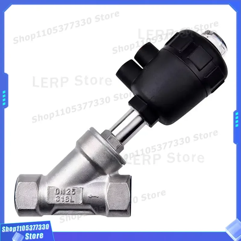 316 Stainless Steel Pneumatic Angle Seat Valve Threaded Connection Plastic Actuator Piston for Gas Vacuum Steam Control