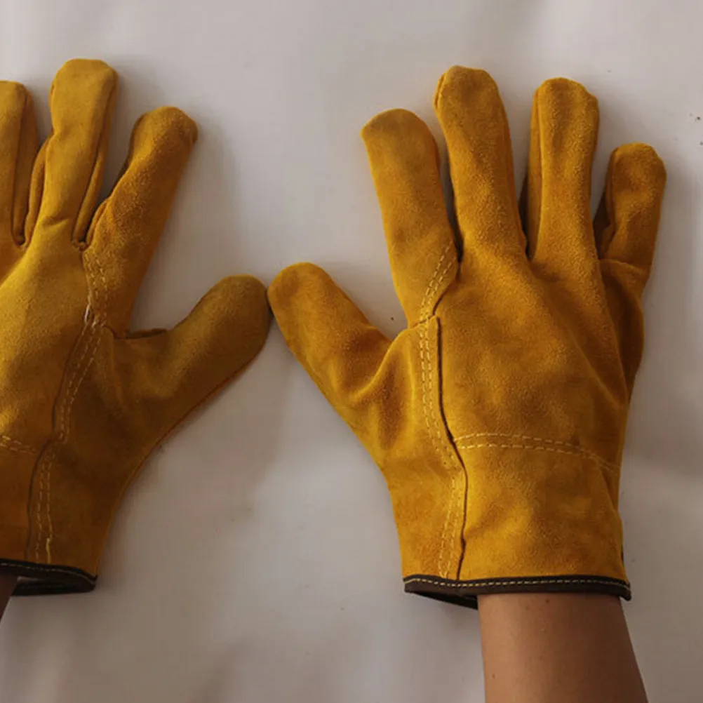 

1Pair Welding Gloves Thick Lined Warm Breathable Sweat Absorbent Wear Resistant Multipurpose Safety Gloves for Welding