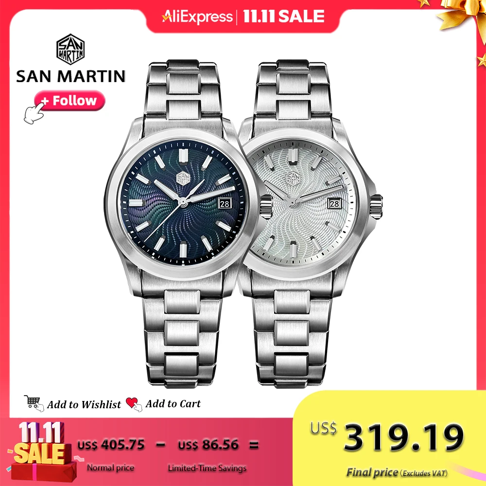 산 마틴 시계 39mm 럭셔리 드레스 미요타 9015 자동 기계식 시계 남성용 모프 기요슈 100m 방수 SN0150