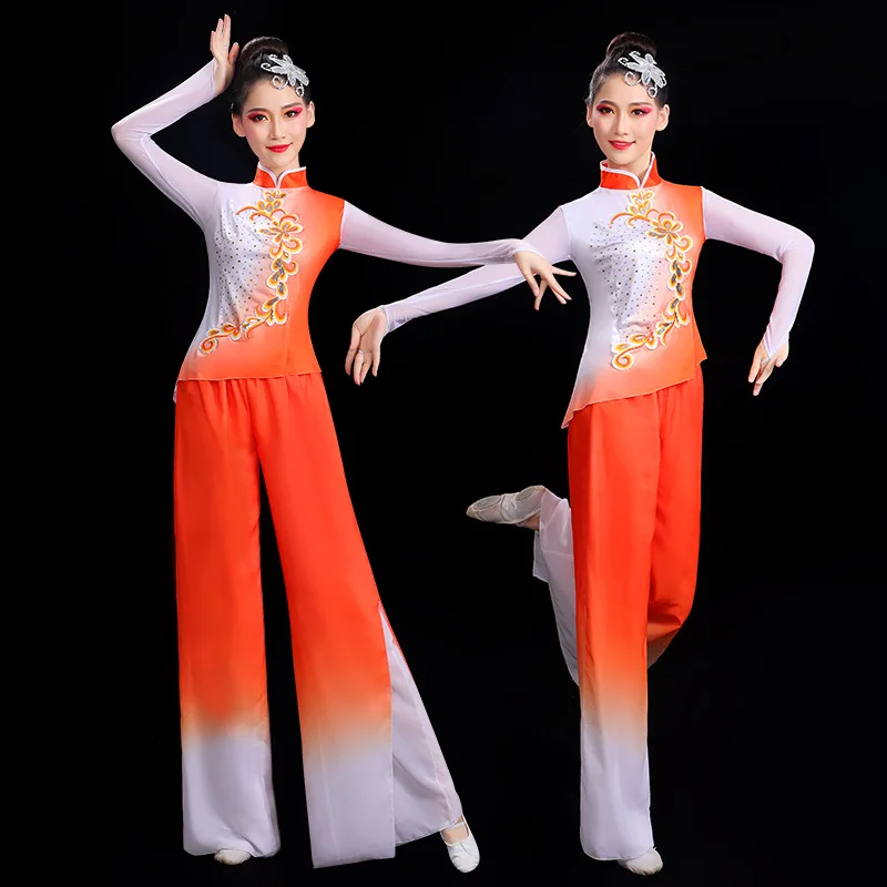 Women Adult Ancient Costume Chinese Traditional Yangko Dance Set Drum Chinese Style Festive Stage Performance Uniform