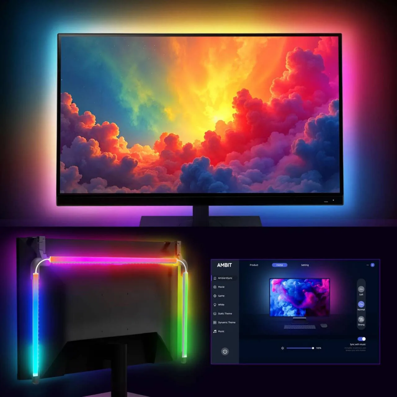 

Smart Ambient PC Monitor Neon Lighting PC Display Real-Time Sync LED Strip Light RGB DIY Party Game Atmosphere Decor Lamp
