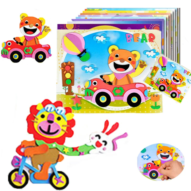 

2/10 PCS DIY Jigsaw Puzzle Handmade Toys 3D EVA Foam Sticker Kids Cartoon Animals Learning Educational Toys Multi Pattern Style