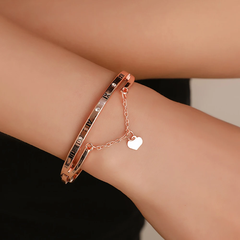 Drop Shipping Fashion Gold/Rose Gold-Color Crystal Heart Charm Bracelets Wrap Cuff Bangles For Women Jewelry Valentine Gift
