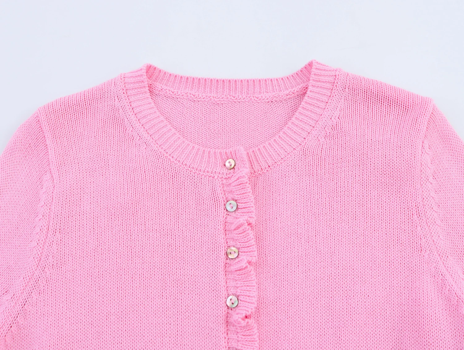 KONDALA Trendy Casual Knitted Cardigan Women Elegant Pleated Edge Slim Buttons Cardigan 2026 Spring Fashion Picnic Party Tops
