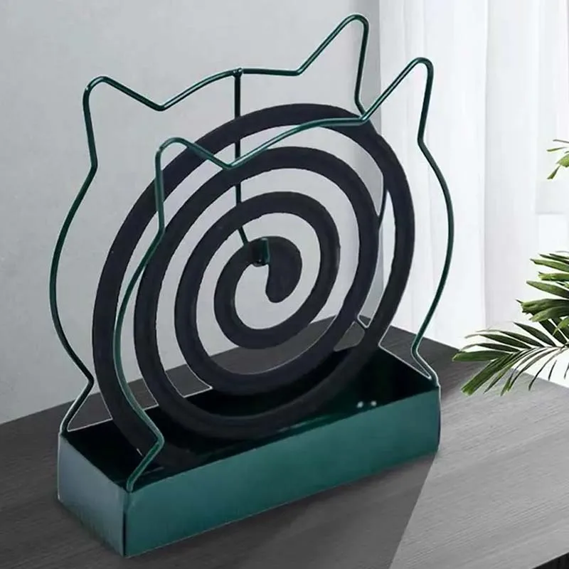 1pcs Mosquito Coil Holder Iron Art Cat Ear Shape Originality Cute Green Household Anti Scalding Receiving Ash Tray
