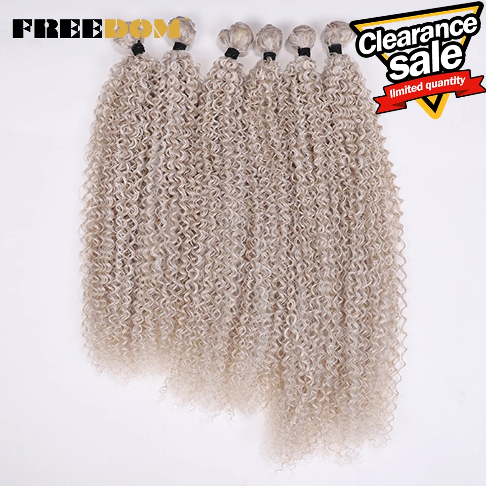 

FREEDOM Синтетические афро-кудрявые вьющиеся волосы для наращивания 20 22 24 дюйма Пучки волос Плетение Ombre Блондинка Плетение Высокотемпературное волокно
