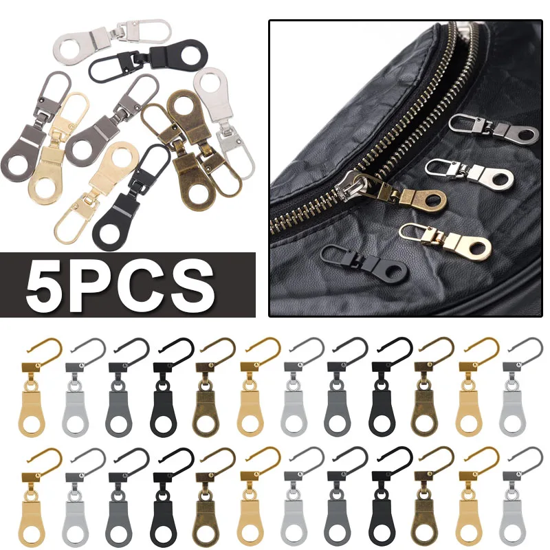 

5pcs Detachable Replacement Metal Zipper Puller Head Repair Kits Small for Luggage Purse Clothes DIY Sewing Craft Available