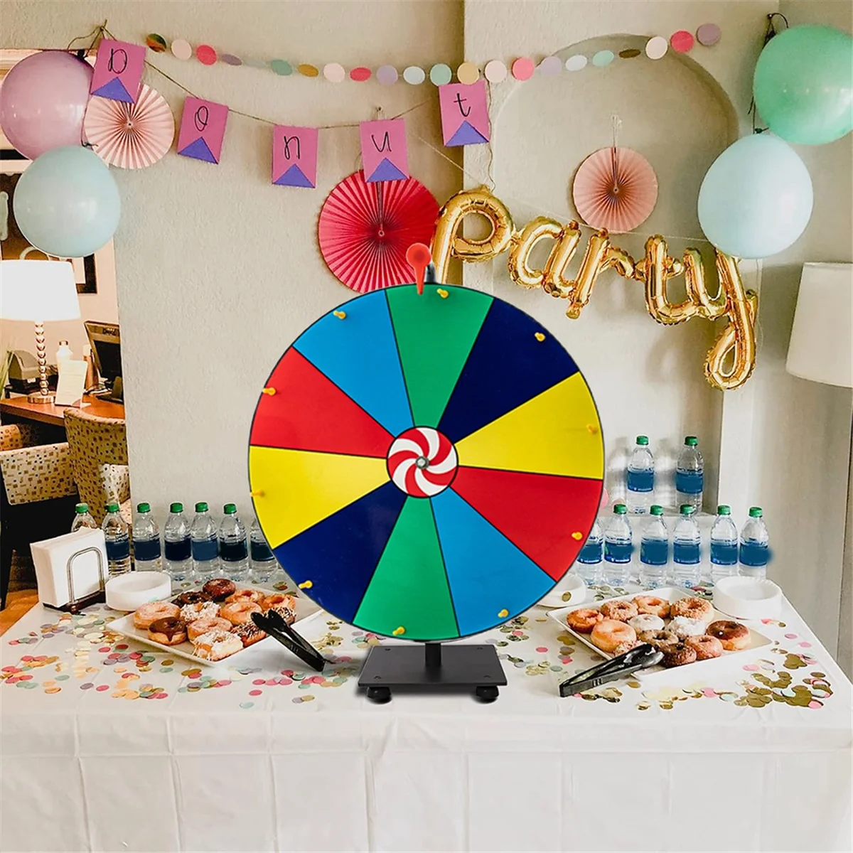 AM-16In Tabletop Prize Wheel 10 Slots Editable Wheel with Dry Erase Pen for Fortune Game Board Game