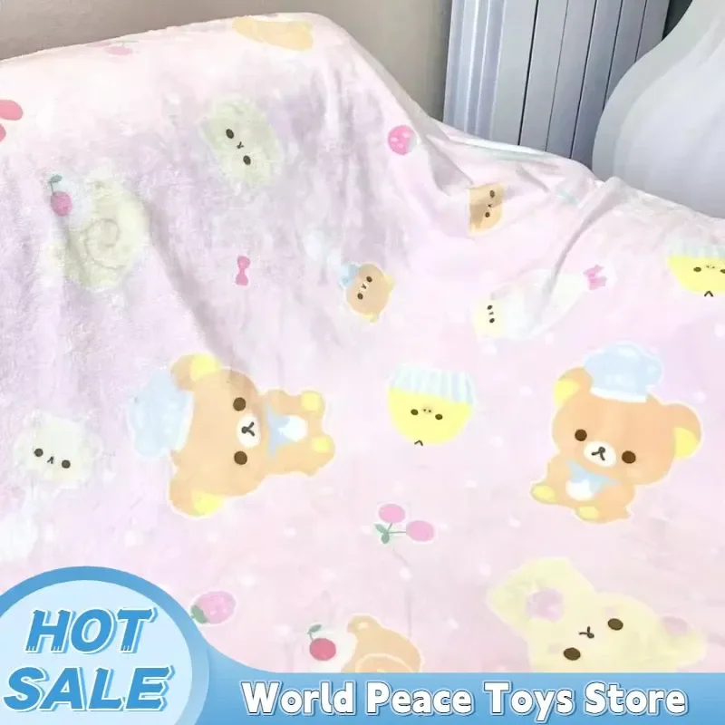

Kawaii Japanese Rilakkuma Bear Blanket Cute Bear Nap Soft Cover Blanket Flannel Dormitory Casual Warm Air Conditioning Blanke
