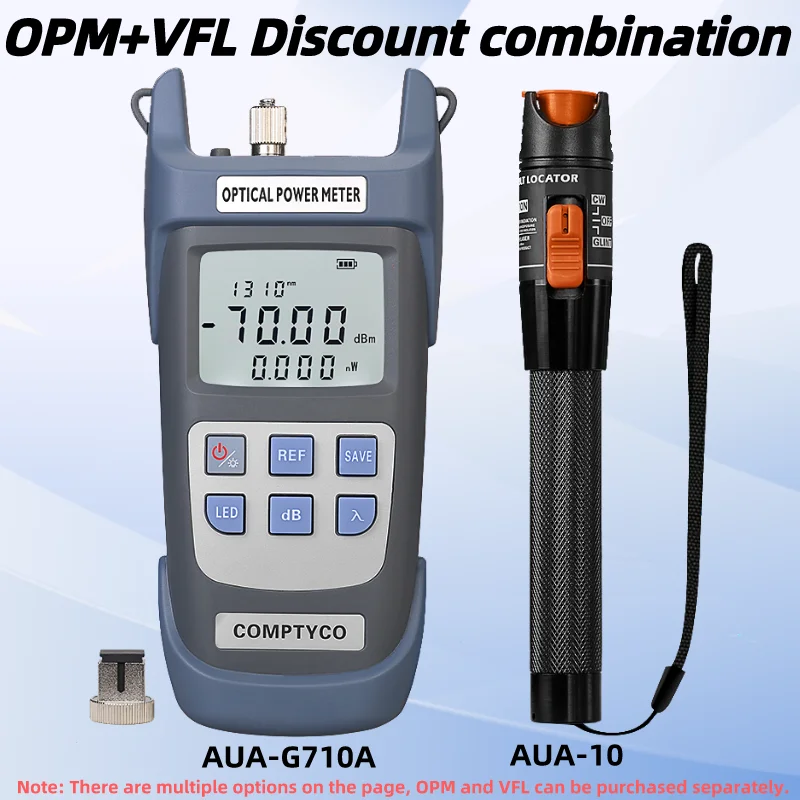 

Оптический измеритель мощности (OPM -70 ~ + 10 дБм) и Визуальный дефектоскоп (10/1/20/30/50 мВт VFL)