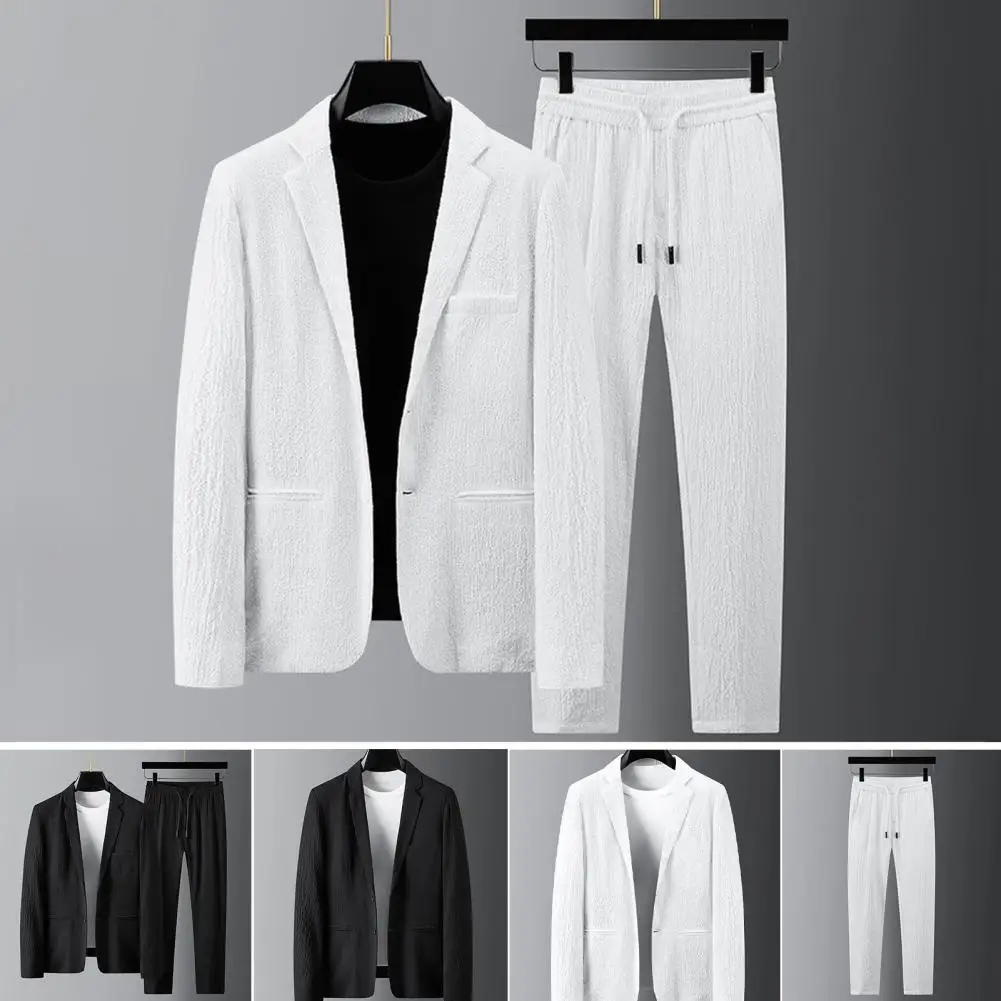 1 Set Stijlvolle Blazer Broek Lente Zomer Jasje Broek Lange Mouw Turndown Kraag Blazer Elastische Taille Broek Zakken