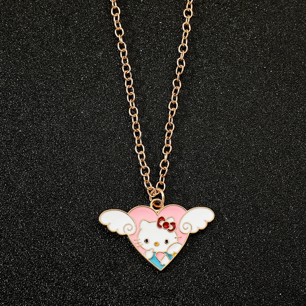 Sanrio Hello Kitty Necklace Ladies Anime Angel Kitten Heart Pendant Necklace Fashion Jewelry Accessory Girl Gifts