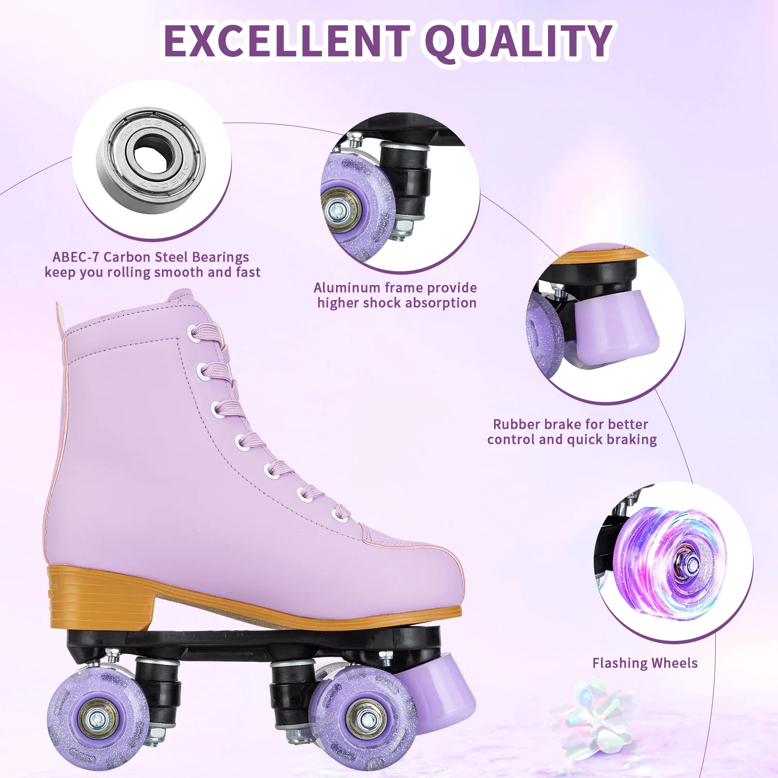 Women Double Row Roller Skates PU Leather Breathable 4 wheel Skate Shoes Outdoor Sliding Skating Sneakers Size 37 38 39 40 41