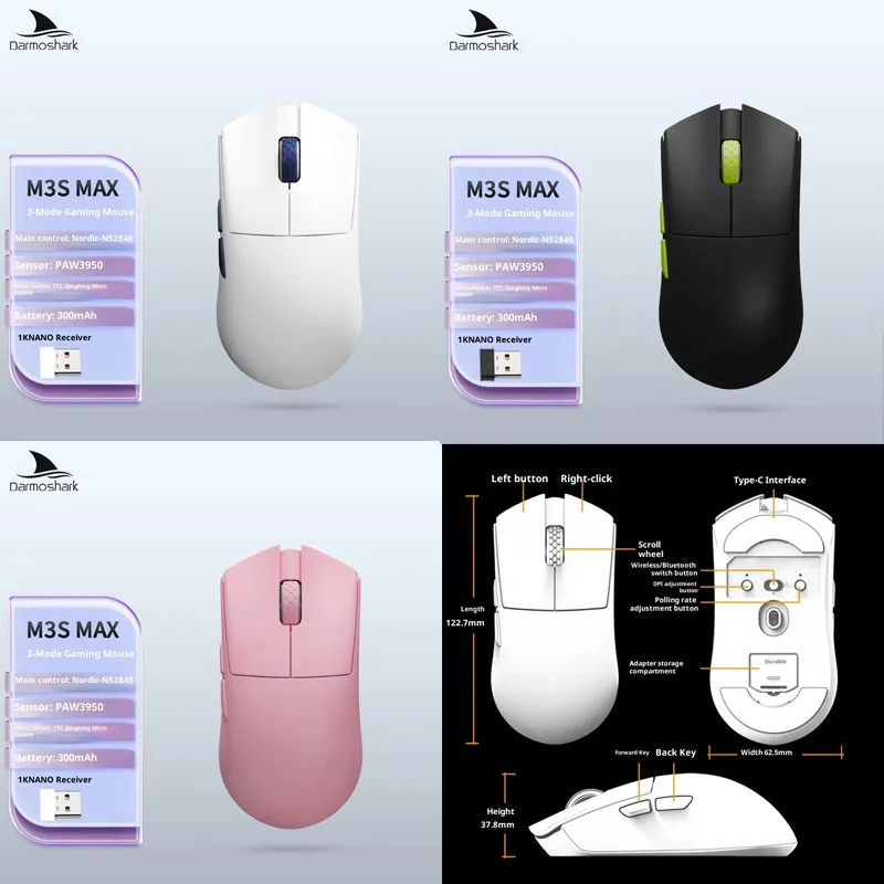 

Darmoshark Dharma Shark M3s Max Small Hand Grasping Paw3950 Game Wireless Three-Mode Mouse Boy Girl Holiday Surprise Gifts