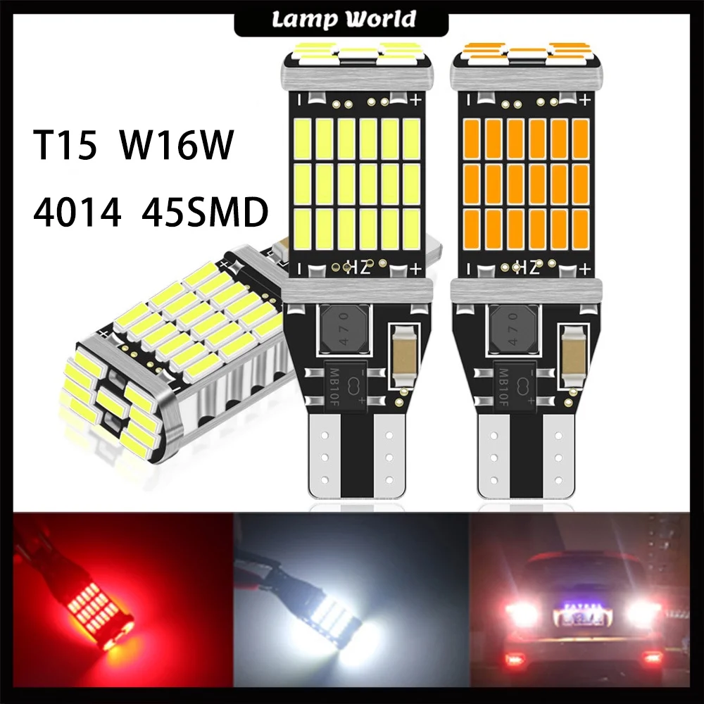 2PCS T15 W16W 921 912 T16 902 Żarówki LED High Power 45pcs 4014SMD Super Bright 1200LM Zastępują światło cofania samochodu Białe