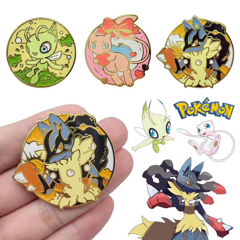 

Броши Pokemon Mew Lucario Celebi, эмалированные булавки, значки с героями мультфильмов, значки в стиле аниме, рюкзак, шляпа, рубашка, булавка с лацканами, ювелирные изделия, подарки для лучших друзей