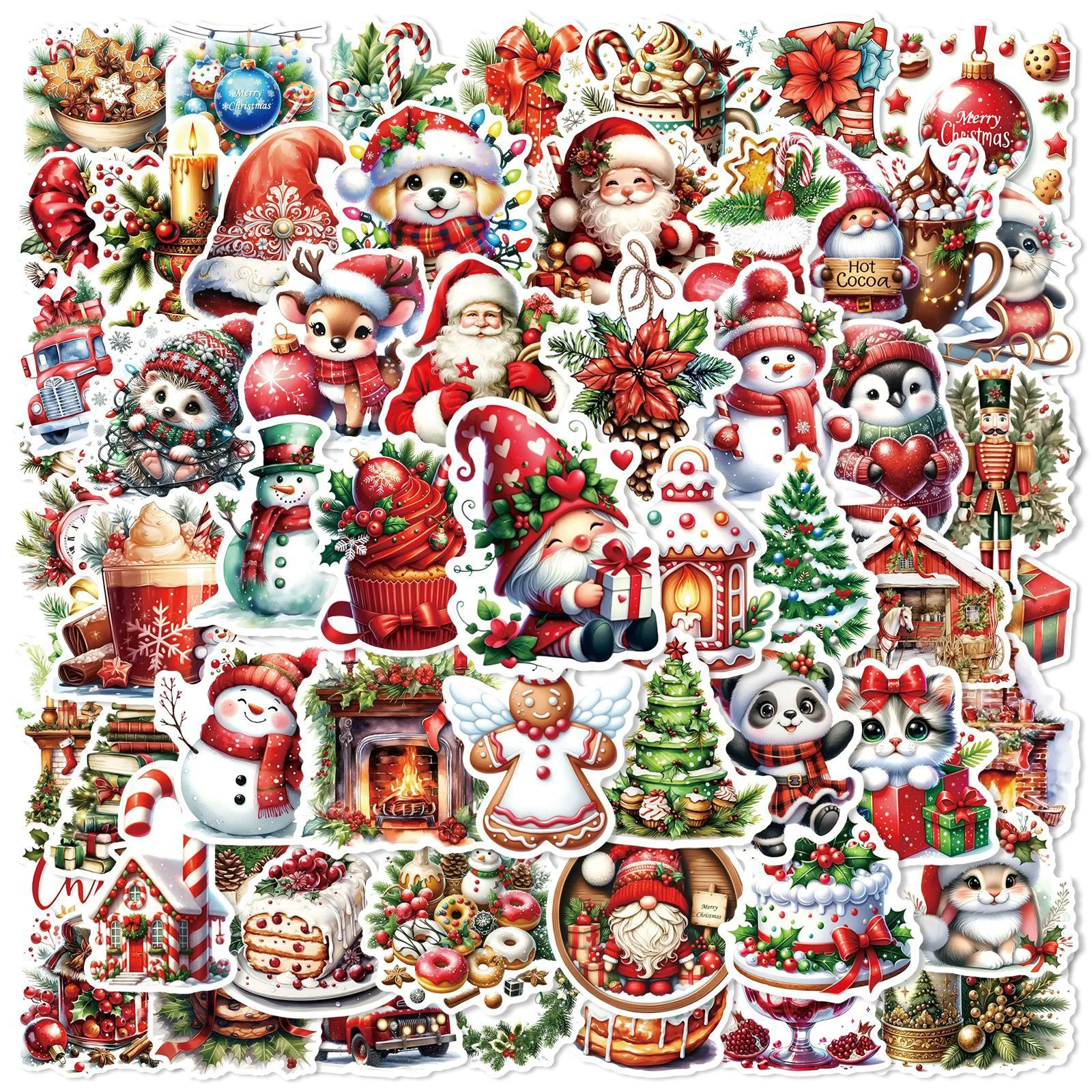 10/60pcs Retro Cute Cartoon Christmas Decoration Stickers Santa Claus Snowman Decals Laptop Suitcase Notebook Sticker Kids Toys