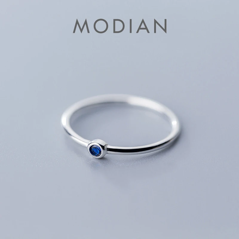 Modian 2020 New Genuine 925 Sterling Silver Simple Navy Blue Crystal Ring  for Women Fashion Minimalist Ring Fine Jewelry Bijoux
