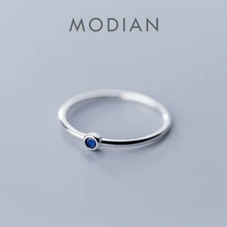 Modian 2020 New Genuine 925 Sterling Silver Simple Navy Blue Crystal Ring  for Women Fashion Minimalist Ring Fine Jewelry Bijoux