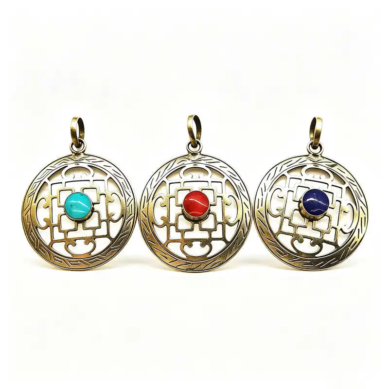 Tibetan Jewelry Mandala Holly City Amulet Brass Inlay Pendants TBP494