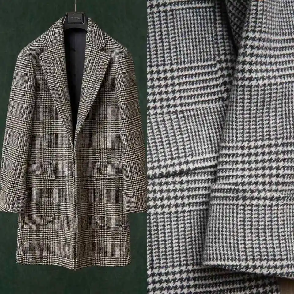 Premium Check Tweed Men Overcoat Lapel Collar Loose Silhouette Outercoat For Winter Commute Party Gathering Customized