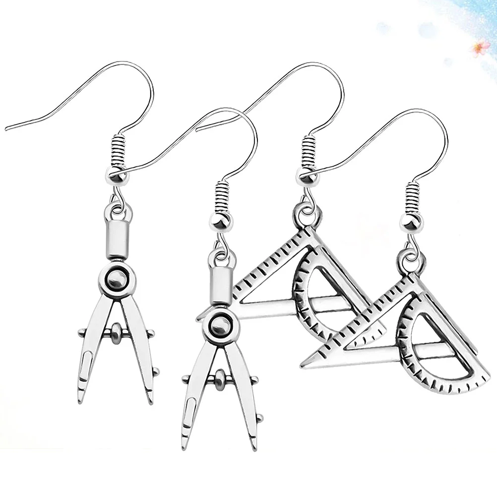 Sterling Silver Ruler Architect Earrings for Women Unique Dangler 2 Pairs Chic Shape Eye Catching Gift Super Fashion Everyday