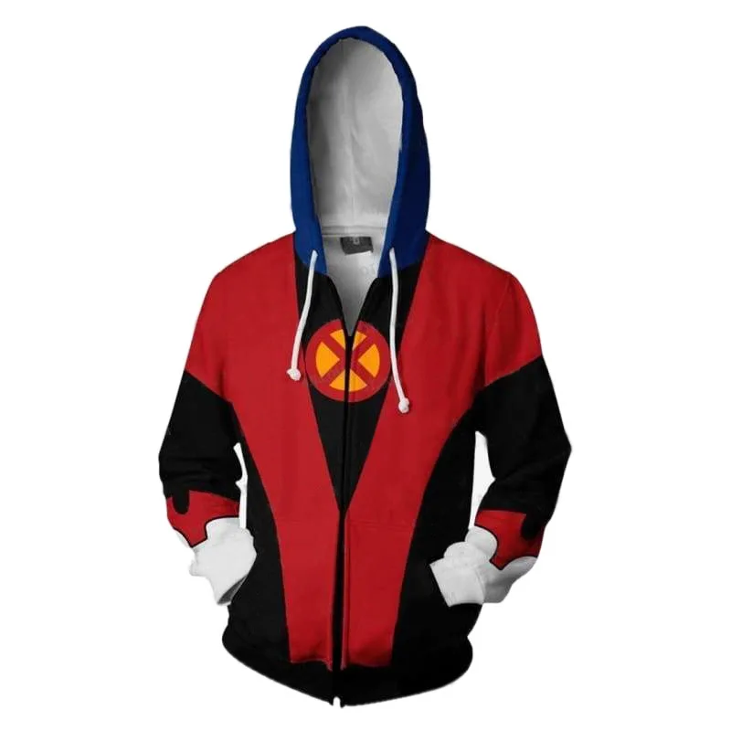 Movie X Men Hoodies Scott Summers Hooded Cyclops Wolverine Cosplay Jacket Phoenix Printing Sweatshirt Zipper Hoody Clothes Coat