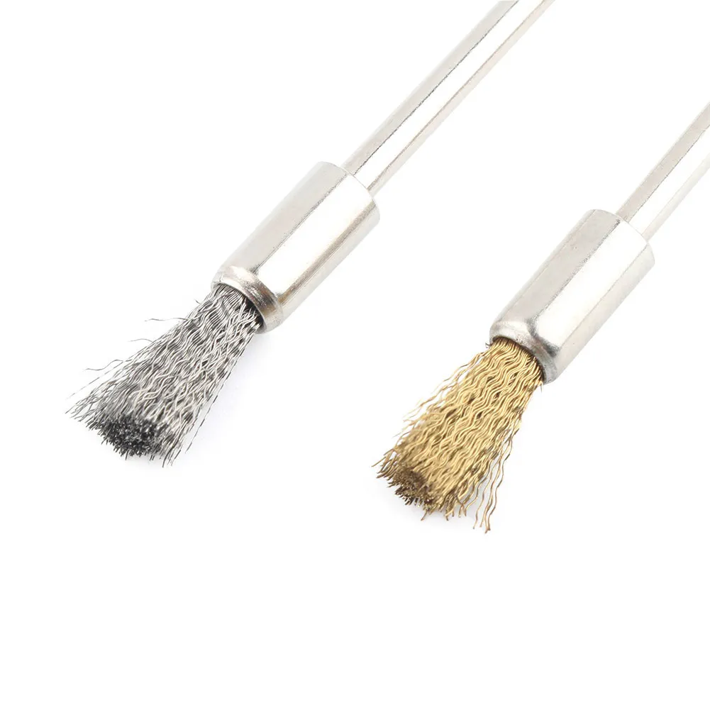 3mm shank caneta estilo pequena escova de limpeza ferrugem pintura removedor ferramenta mais limpa fio de aço inoxidável escova e fio de bronze conjunto escova