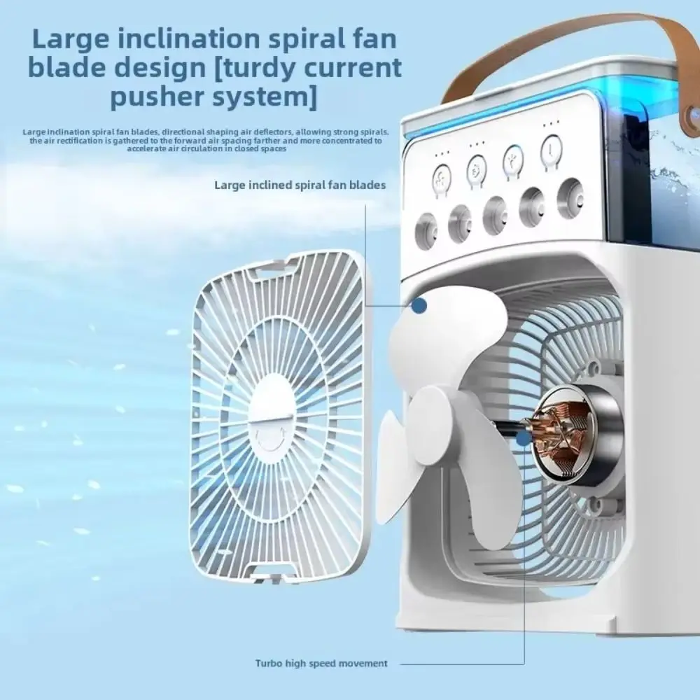 

LED Night Light Portable Humidifier Fan Five-Hole Spray 7-color Light Design Air Conditioner Water Mist 3 Wind Speed Modes
