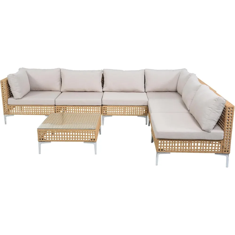 

7Piece Outdoor Patio Furniture Set,Rattan Weather-Resistant Outdoor Conversation Set,Outside Furniture Patio Sectional Sofa Set