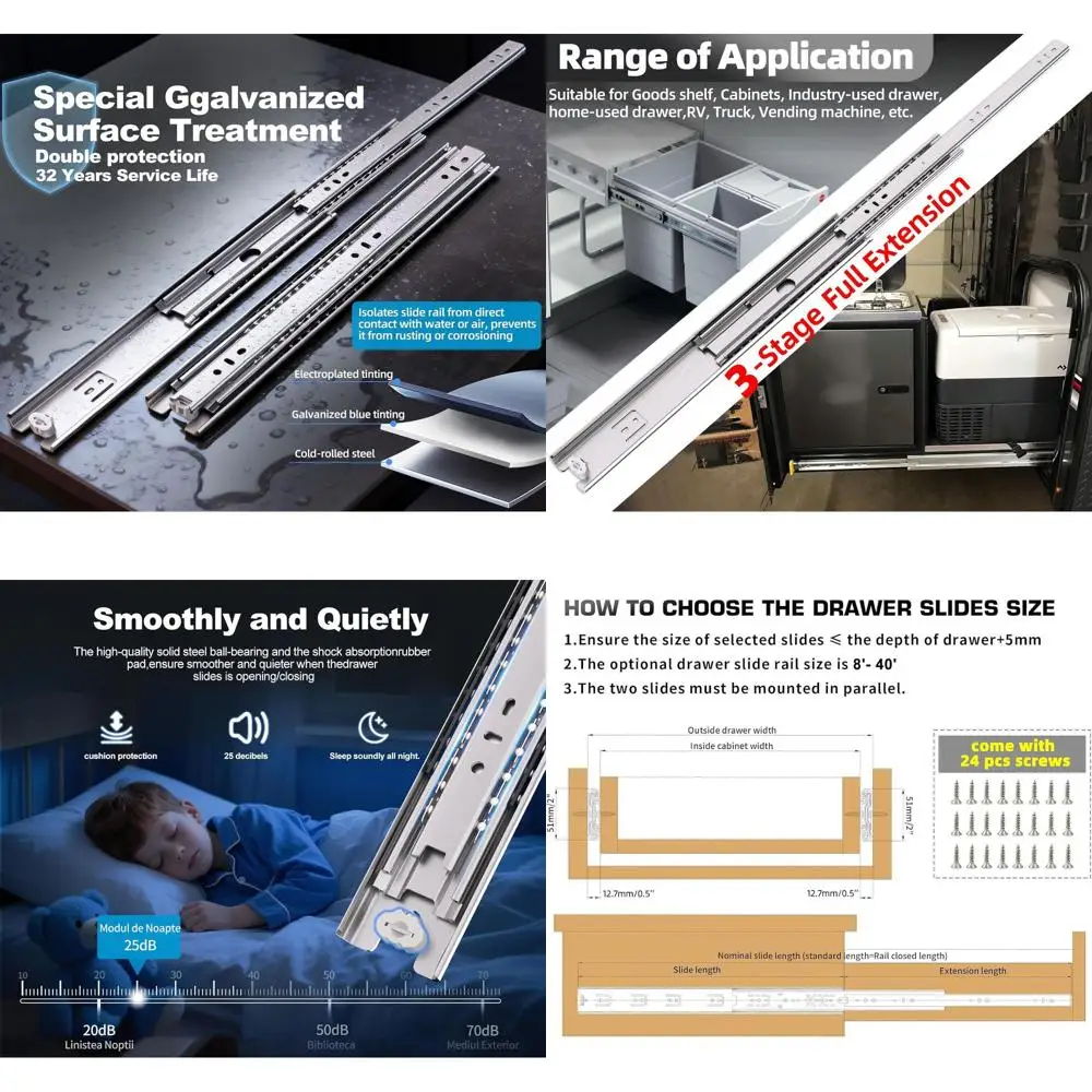 

Усиленные направляющие для шкафов, ящиков для инструментов и автодомов - 28-дюймовые, боковое крепление, на шарикоподшипниках (1 пара)