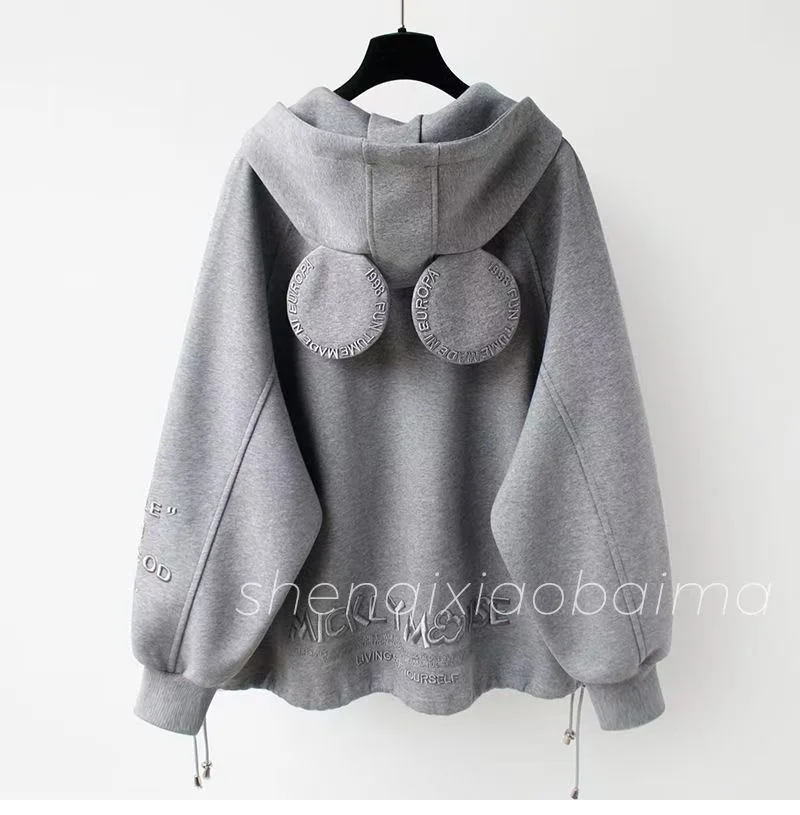 Añadir suéter acolchado de terciopelo Abrigo con capucha Mujer Joker Invierno Nuevo Mickey Heavy Industries Letras bordadas Abrigo con cremallera