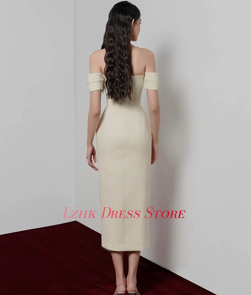 Customized New fashion Jersey Straight Off the Shoulder Evening Dress Delicate Short Sleeves Strapless Ankle Length Party Gowns