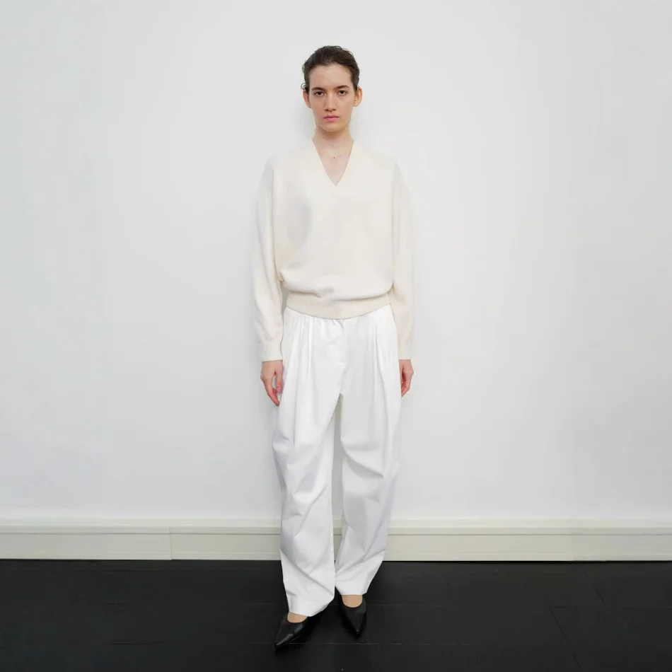 Moondal  Vintage Folded Loose Casual Pants Women's Wide Leg Cotton Trousers Autumn Winter Simple White Leisure Pants
