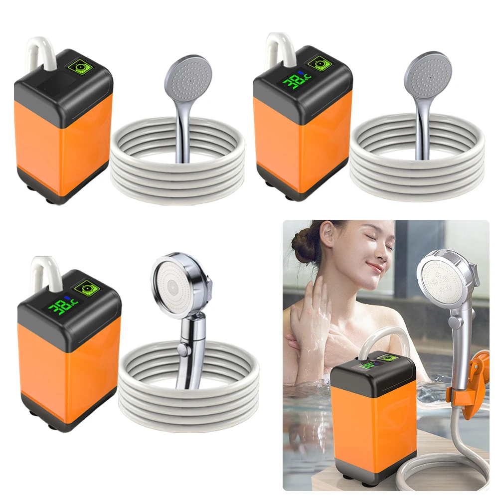 

Portable Camping Shower Outdoor Electric Shower 1/3 Gear Rechargeable Camp Shower Temperature Display for Travel Beach