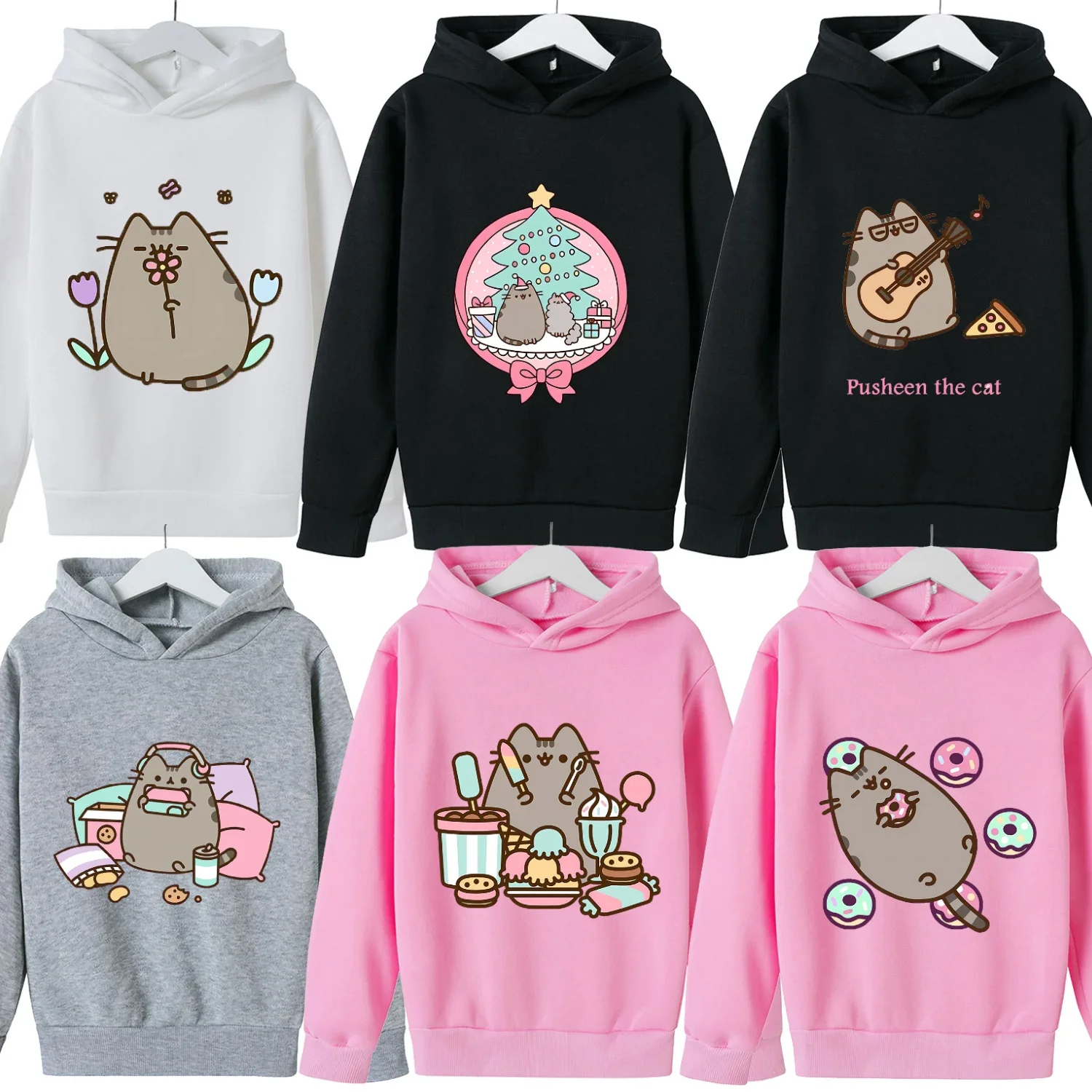 Pusheen Cat Thick Hoodie for Children Kawaii Cartoon Fleece Clothing for Girls Boys Trendy Hoodies Clothes Sweatshirt Tops Gift