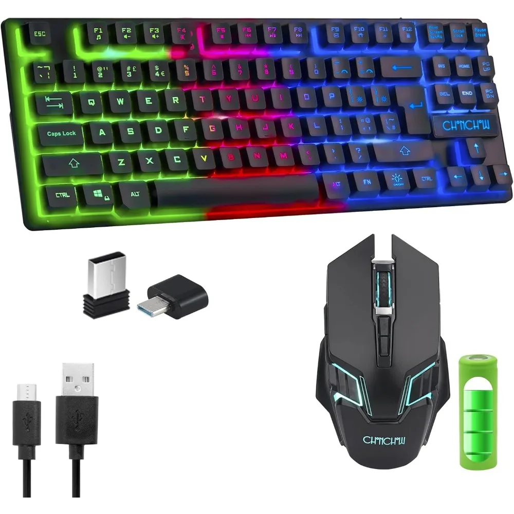 87-Key TKL Wireless Keyboard & Mouse Combo: LED Backlit, Rechargeable, Multi-Device & OS Compatible