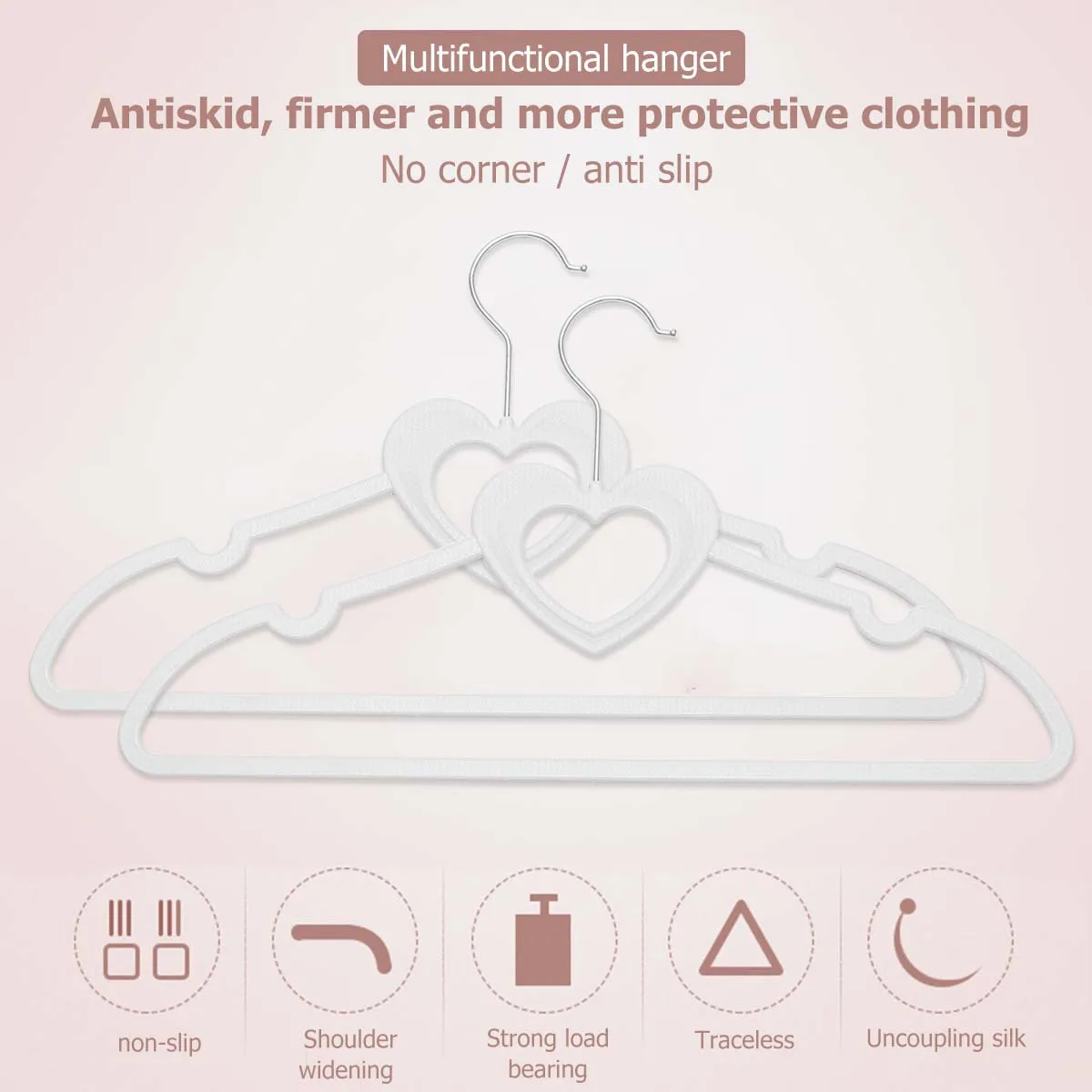 

10Pcs Heart Shape Clothes Hangers Plastic Coat Hanger Home Closet Rack No Edge Anti-Rust Hooks Protect Clothes