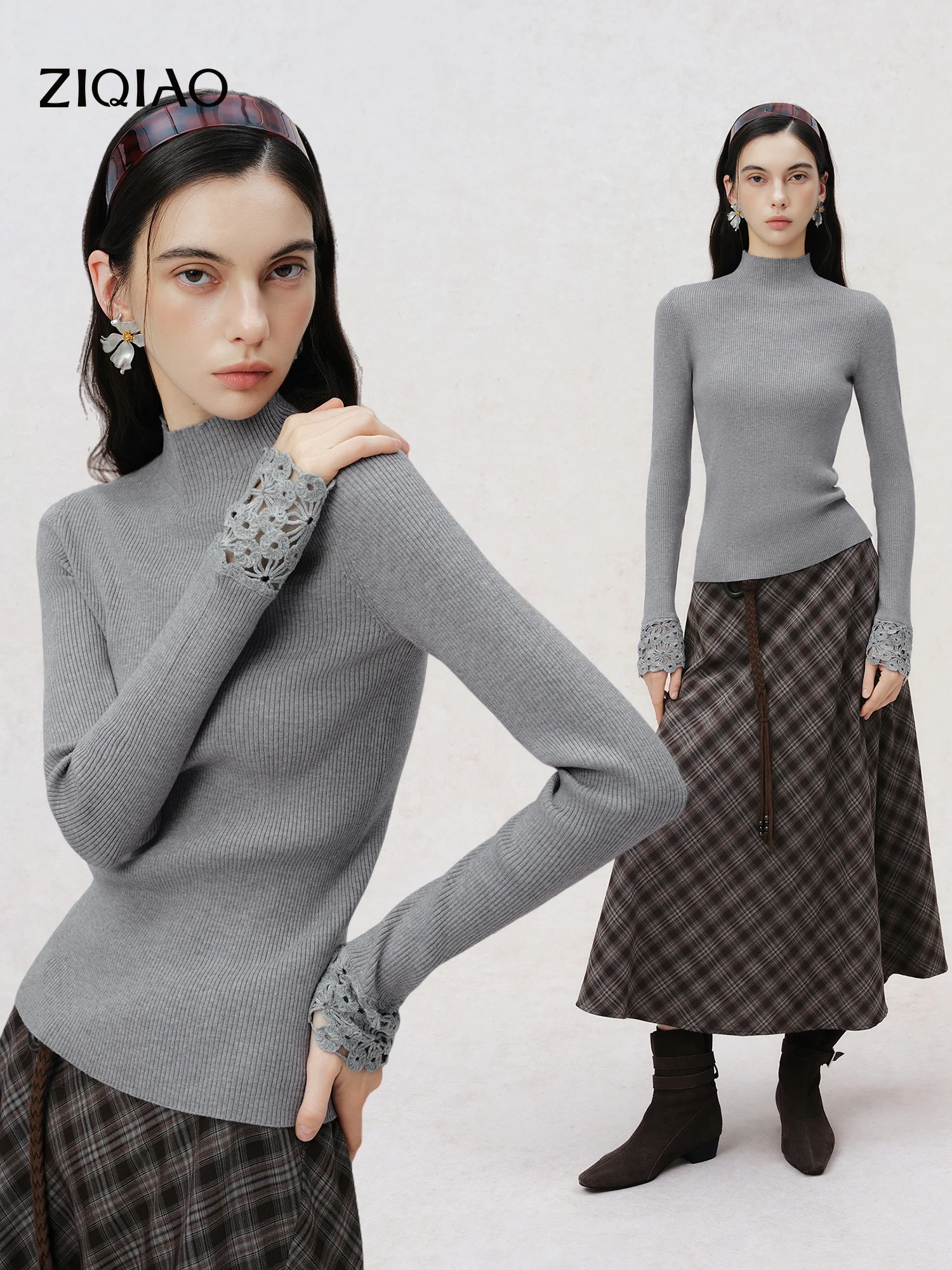 Embroidery Online - ZIQIAO Kadınlar İçin Yarım Yaka Örme