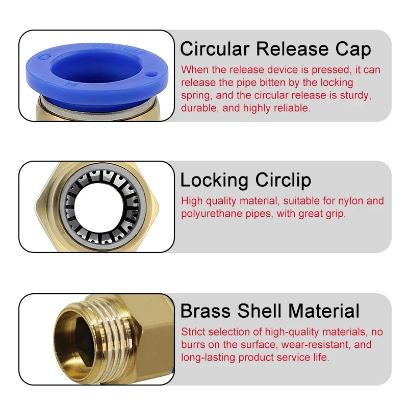 5Pcs PC 4mm/6mm/8mm/10mm/12mm M5 Thread Hose Fittings Pipe Quick Connectors PC Pneumatic Air Connector Fitting