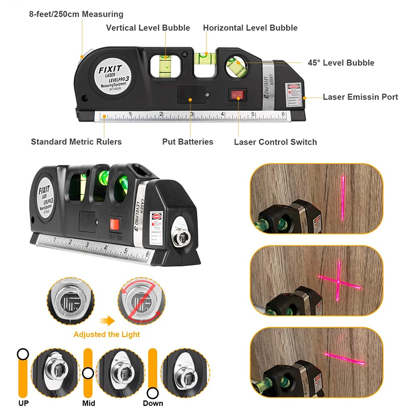 Laser Level Self Leveling  Green Cross Line or vertical or horizontal light for Decoration with Tape Measure and Ruler