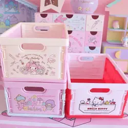 Sanrio 18L Folding Storage Box Hello Kitty Mymelody Cartoon Dust Proof Cosmetics Underwear Desktop Plastic Sundries Storage Case