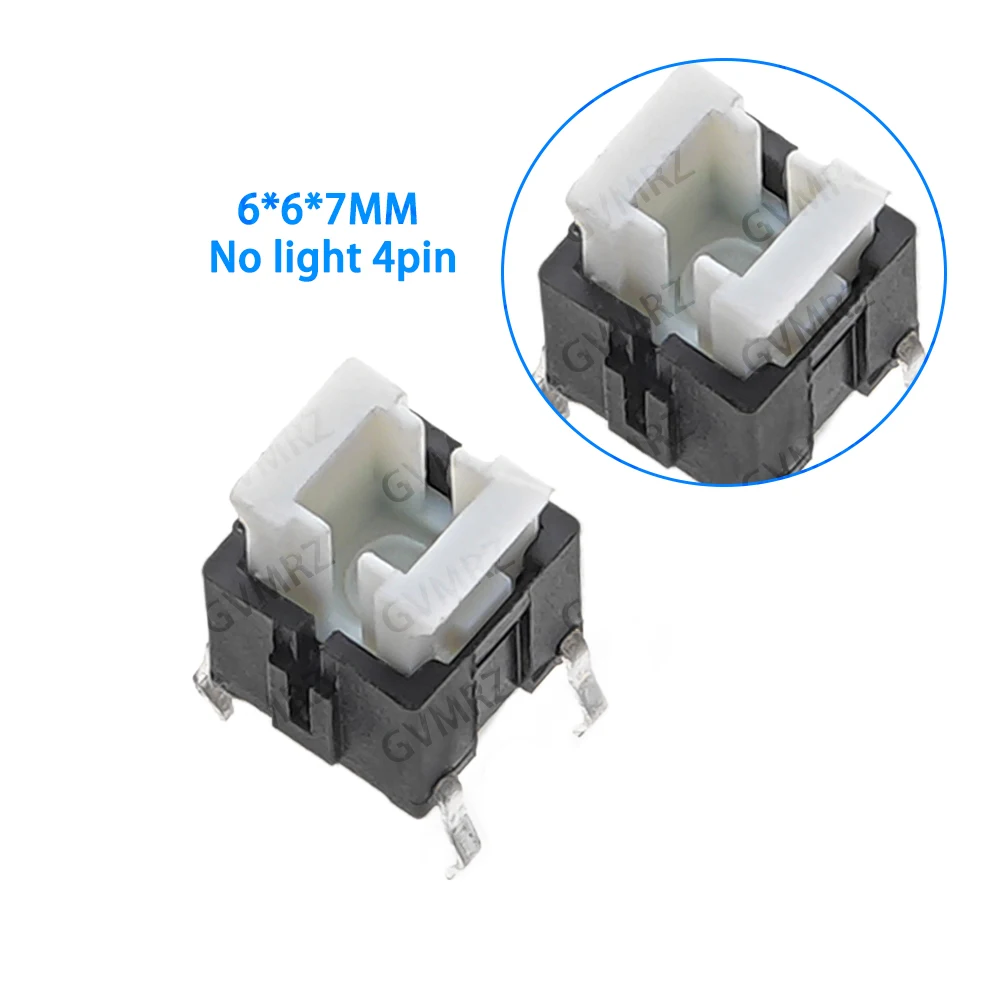 10PCS/lot 6*6*7 Iight Touch Switch 6*6*7.2mm H Tactile Switches With LED Yellow Red Green 6X6X7 MM Microswitch/Key White Blue