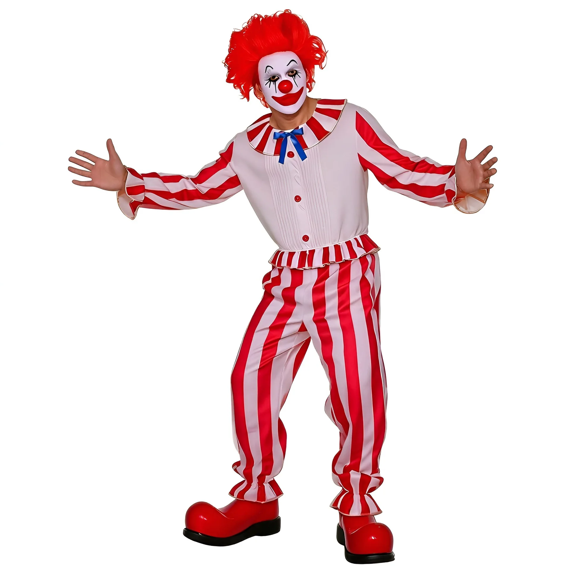 

Red Striped Scary Clown Cosplay Costume From Movie in The Wheatfield Halloween Anime Stage Outfit